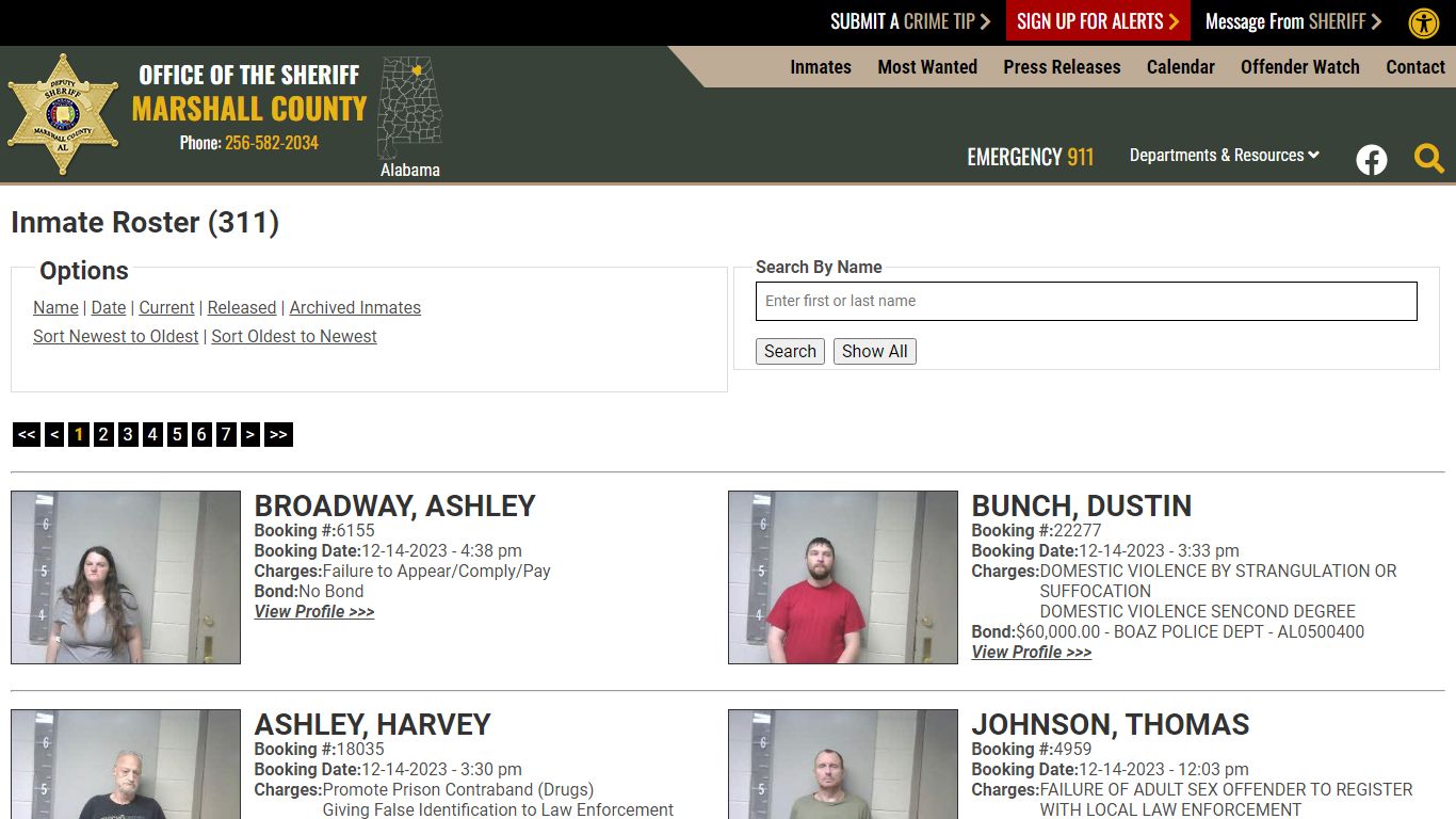 Inmate Roster (314) - Marshall County Sheriff's Office